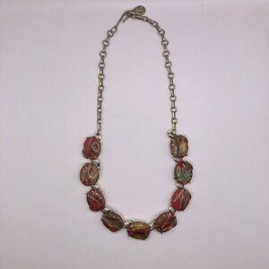 Vintage Orange Green Gold Marbled Necklace